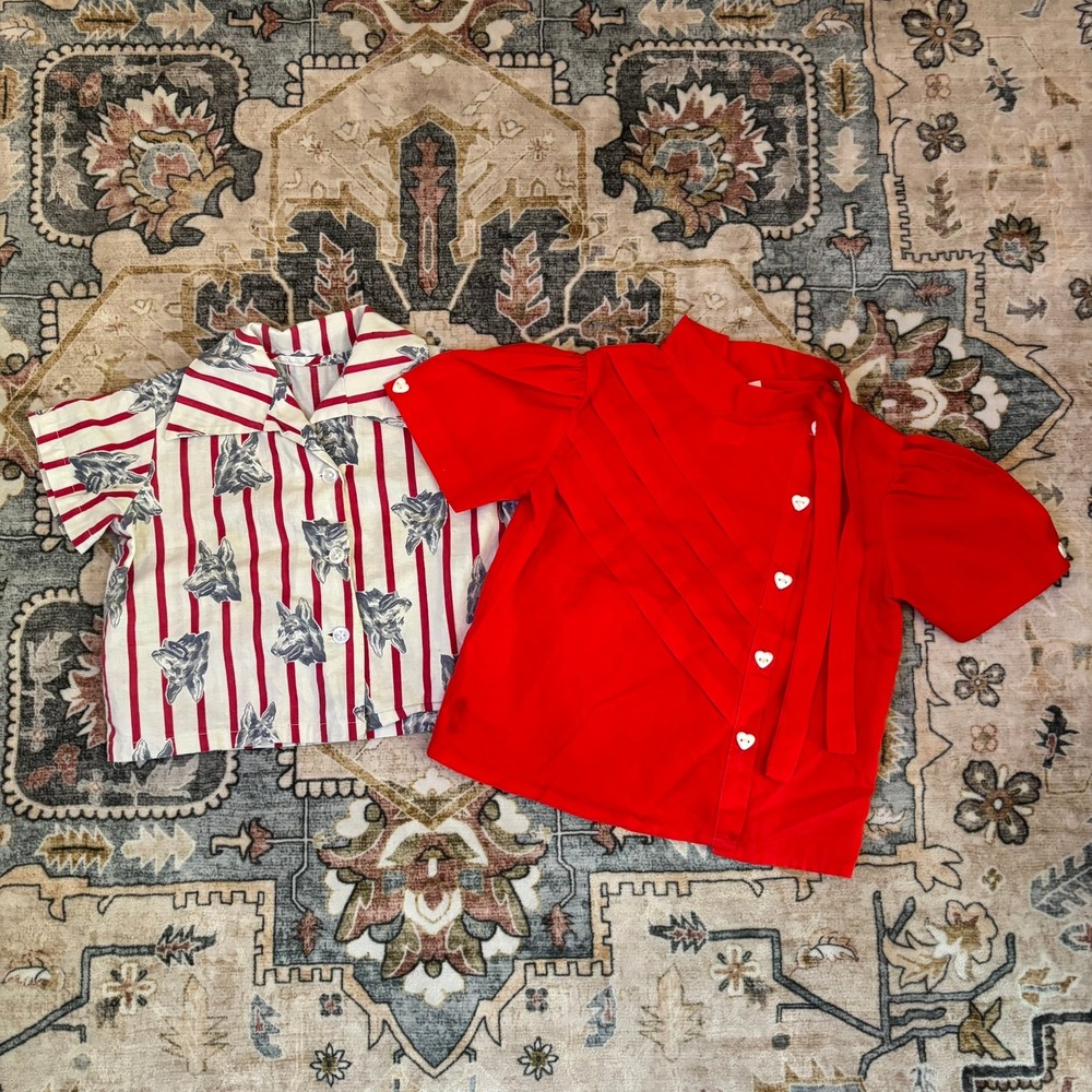 Vintage Girls 70s Clothing Lot 7pc Colorful Heart Button Flare Pants Tops Dress - Picture 5 of 16